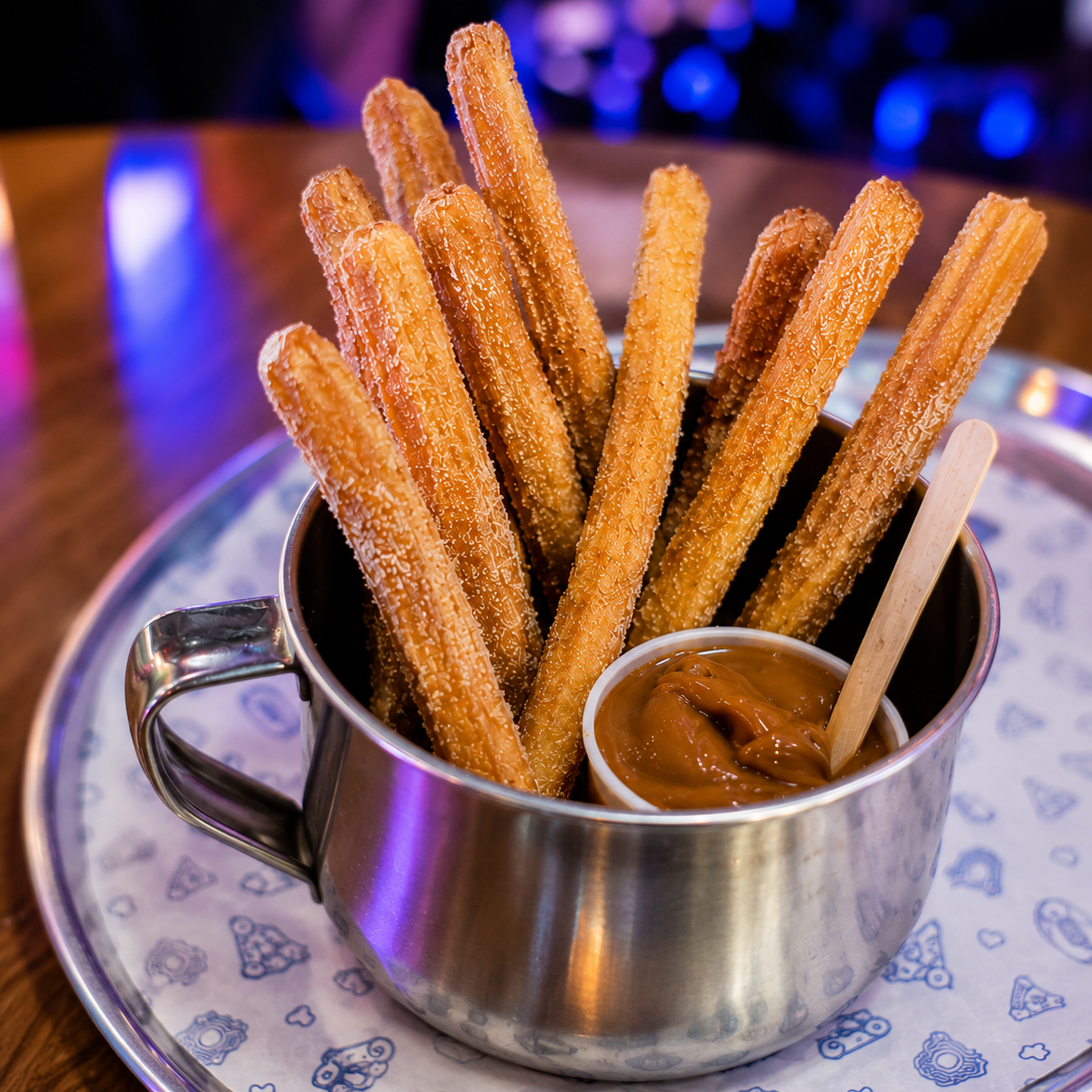 Palitinhos de churros com chocolate para mergulhar